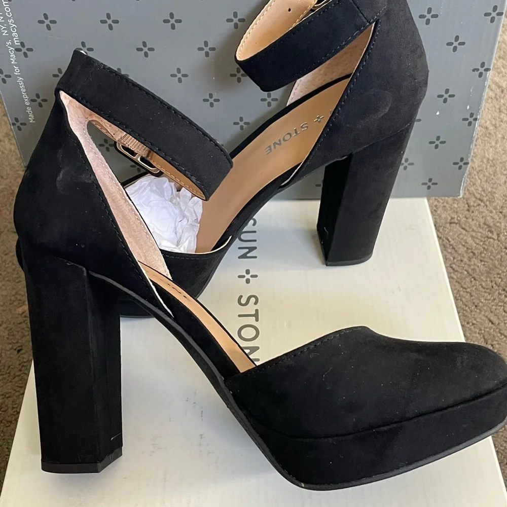 Sun + Stone Black Heeled Sandals - Picture 2 of 5